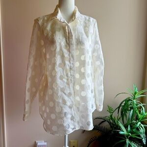 Burberry London off White Sheer Polka Dot Blouse